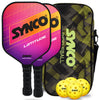 Synco Pickleball Paddle Set | 2 Pickleball Rackets and 4 Pickleballs with Carry Bag | Fiberglass Lightweight Racket with Cushion Comfort Grip (16mm, Latitude Pink)