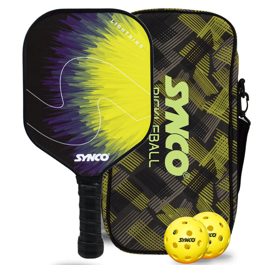 Synco Pickleball Paddle Set | 1 Pickleball Rackets and 2 Pickleballs with Carry Bag | Fiberglass Lightweight Racket with Cushion Comfort Grip (12mm, Lightning Yellow)
