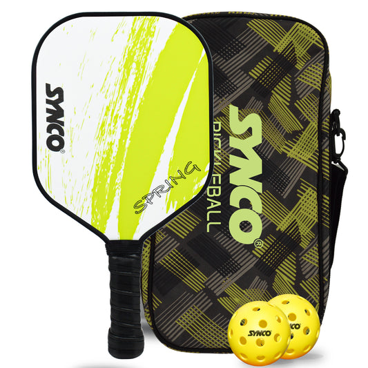 Synco Pickleball Paddle Set | 1 Pickleball Rackets and 2 Pickleballs with Carry Bag | Fiberglass Lightweight Racket with Cushion Comfort Grip (12mm, Spring Green)