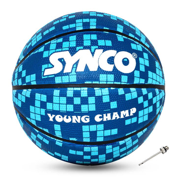 Synco YOUNG CHAMP Series | Kids Basketball | Moulded Technology | 8 Panel | Blue Pixel (Size-3)