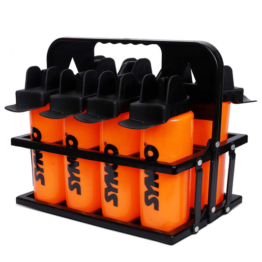 Synco Foldable Water Bottle Carrier with Set of 8 Hygienic Water Bottles (1 L each) Orange