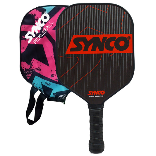 Synco Pickleball Paddle Racket | Performance Lightweight Pickle Bat Racket with Cover Bag | Polypropylene Honeycomb Core and Cushion Comfort Grip (16mm, Carbonium Red)