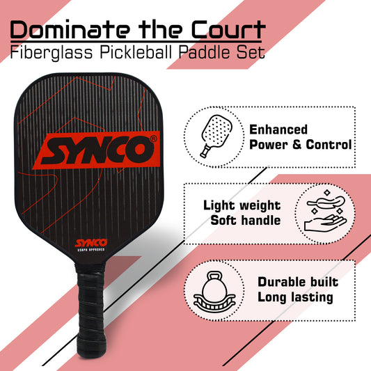 Synco Pickleball Paddle Racket | Performance Lightweight Pickle Bat Racket with Cover Bag | Polypropylene Honeycomb Core and Cushion Comfort Grip (16mm, Carbonium Red)