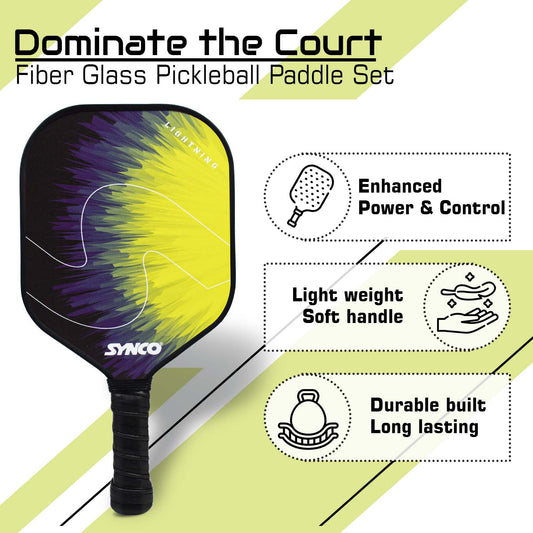 Synco Pickleball Paddle Racket | Performance Lightweight Pickle Bat Racket with Cover Bag | Pickleball Racket with Polypropylene Honeycomb Core and Cushion Comfort Grip (12mm, Lightning Yellow)