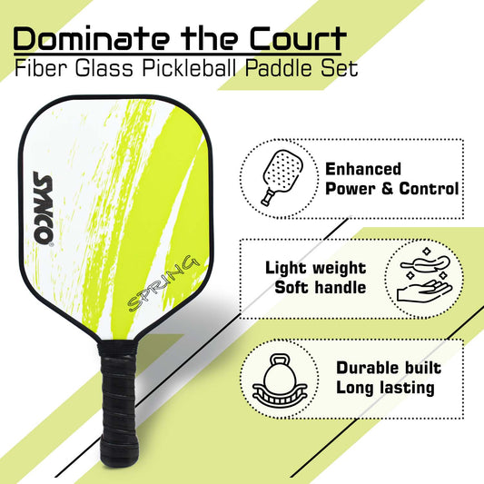 Synco Pickleball Paddle Set | 1 Pickleball Rackets and 2 Pickleballs with Carry Bag | Fiberglass Lightweight Racket with Cushion Comfort Grip (12mm, Spring Green)