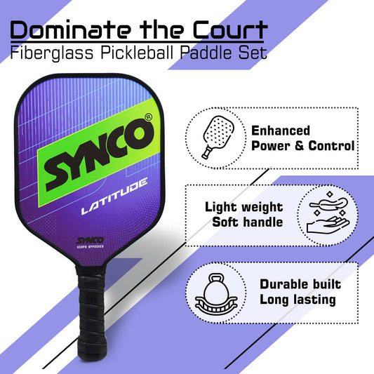 Synco Pickleball Paddle Set | 1 Pickleball Rackets and 2 Pickleballs with Carry Bag | Fiberglass Lightweight Racket with Cushion Comfort Grip (16mm, Latitude Blue)