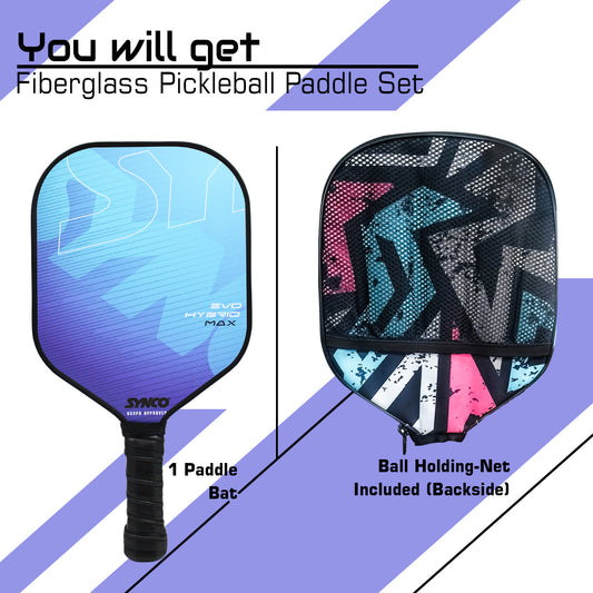 Synco Pickleball Paddle Racket | Performance Lightweight Pickle Bat Racket with Cover Bag | Pickleball Racket with Polypropylene Honeycomb Core and Cushion Comfort Grip (16mm, Hybrid Max Blue)