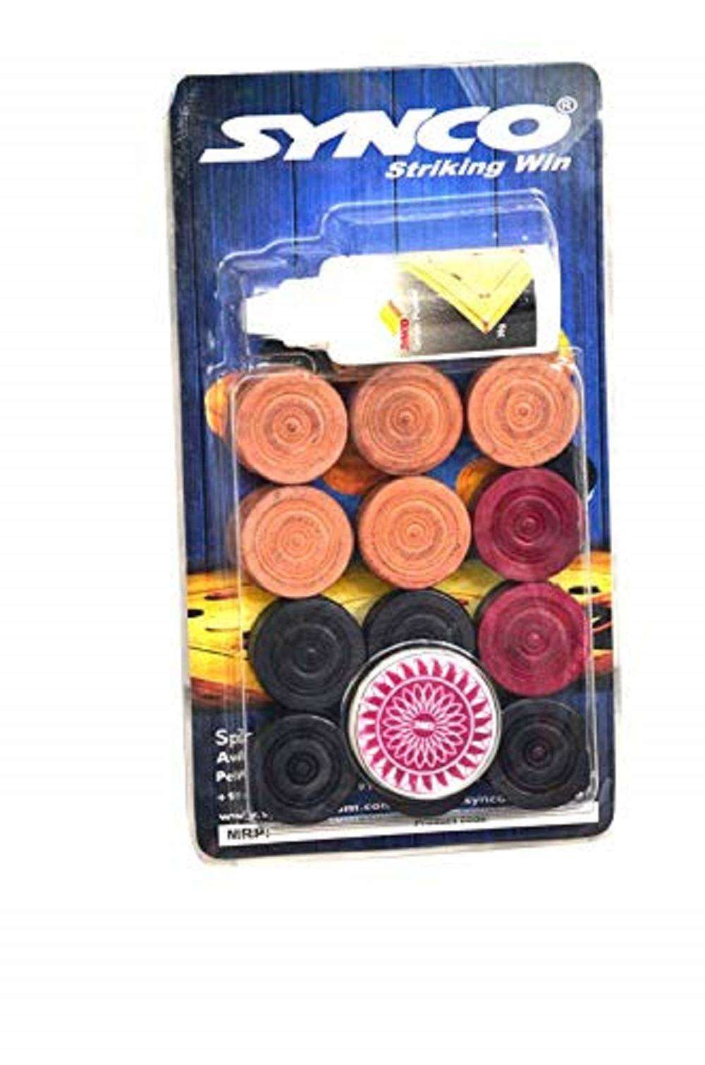 Synco Carrom Coins with Striker and Powder Blister Set - 1