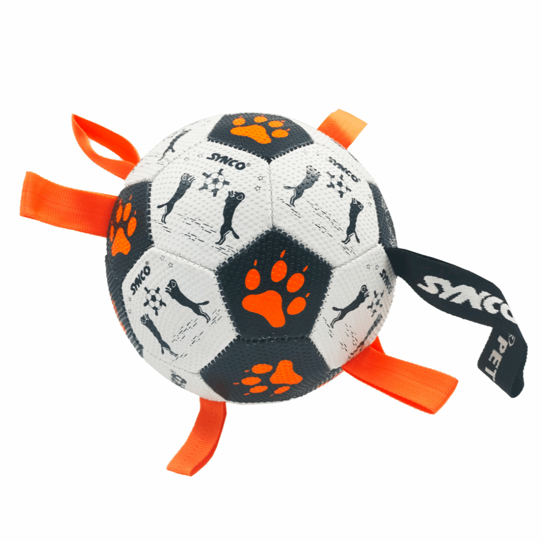 Synco Dog Toy Football Graphic Orange with Holding Loops Dog Ball Si