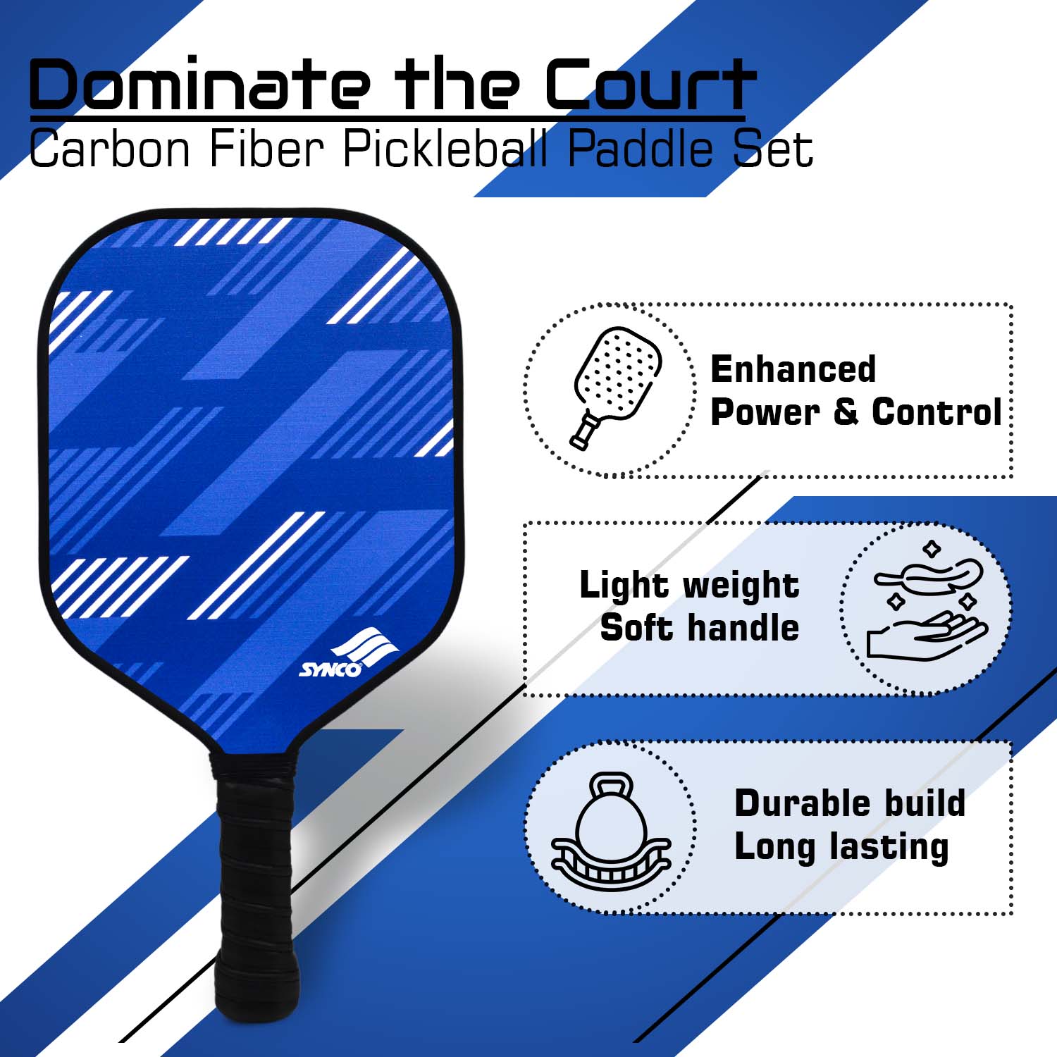 Synco PickleBall Slash Paddle Blue Durability