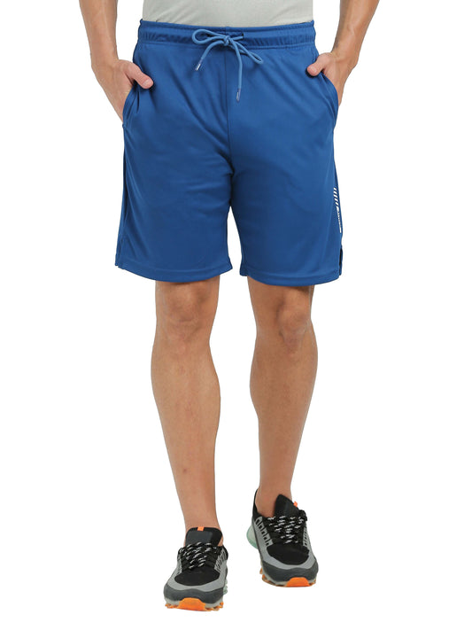 Flare Active Shorts for Men in Royal Blue colour front Synco