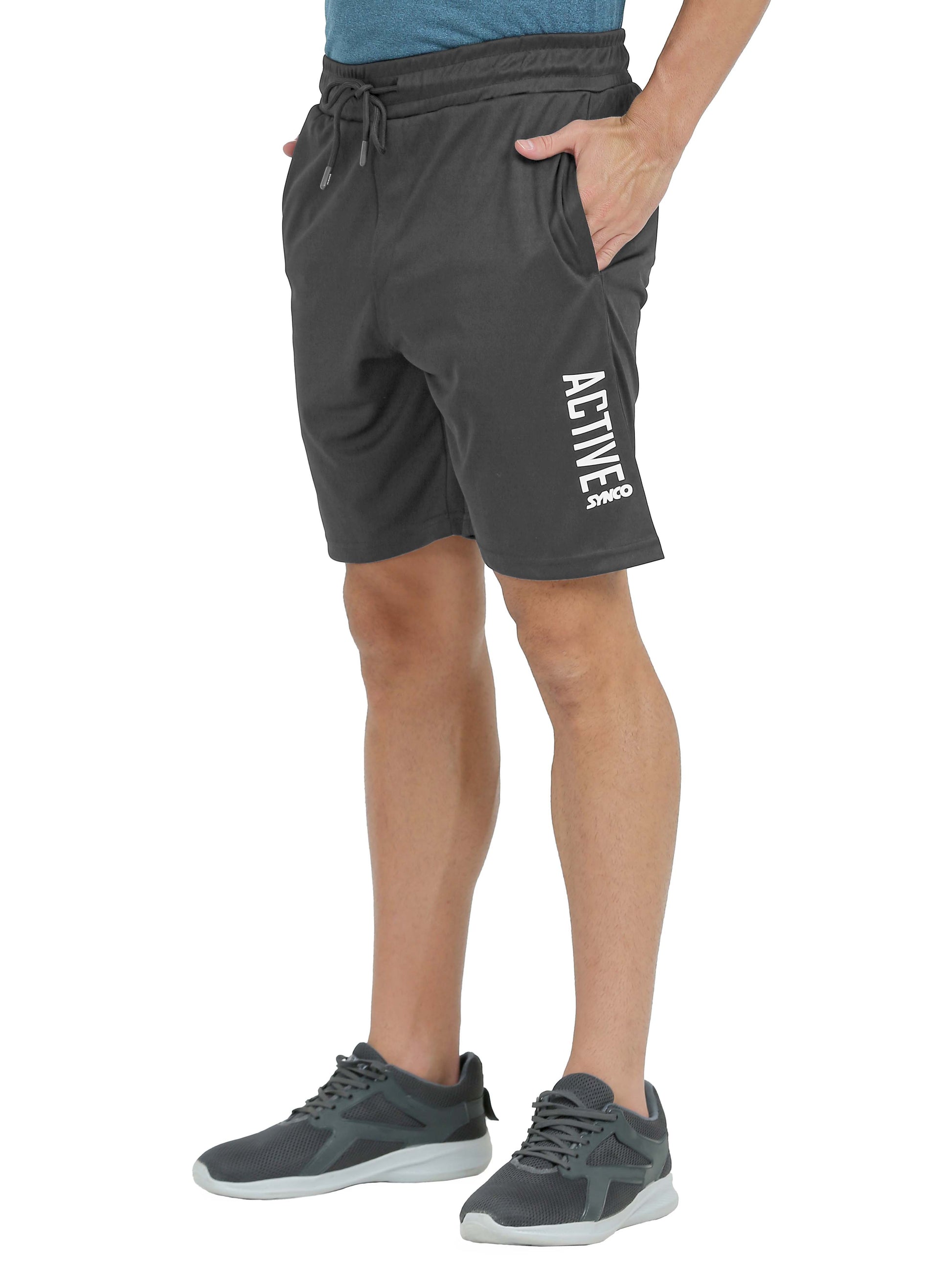 Synco Flex Active Sports Shorts for Men Dark Grey colour side front 