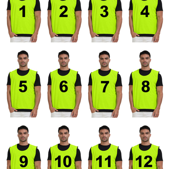 Football Training Bibs, Set of 12,  1 to 12 Numbered front