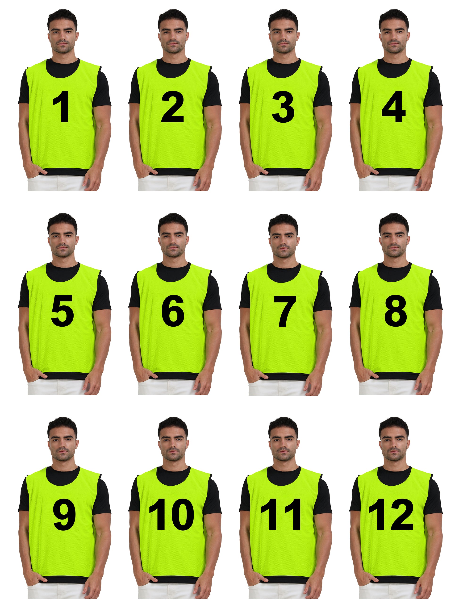 Football Training Bibs, Set of 12,  1 to 12 Numbered front