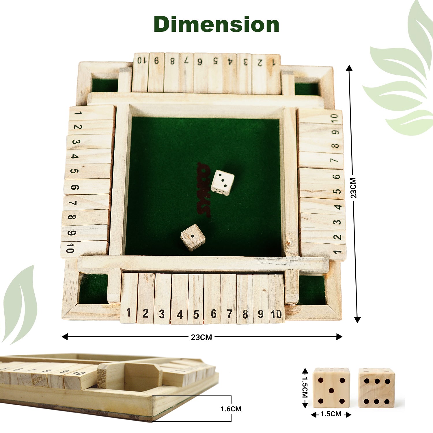 Shut the box wooden puzzle game dimensions 