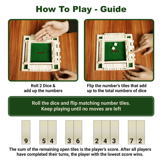 Shut the box wooden puzzle game instruction rules gameplay