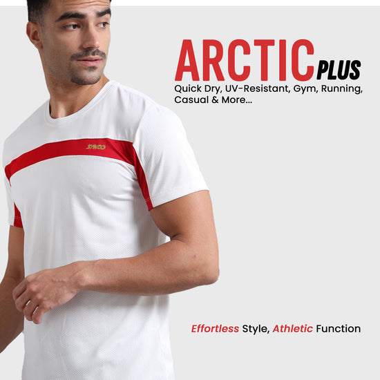 Synco Arctic Plus Sports Tshirt for Men  in white colour side front 