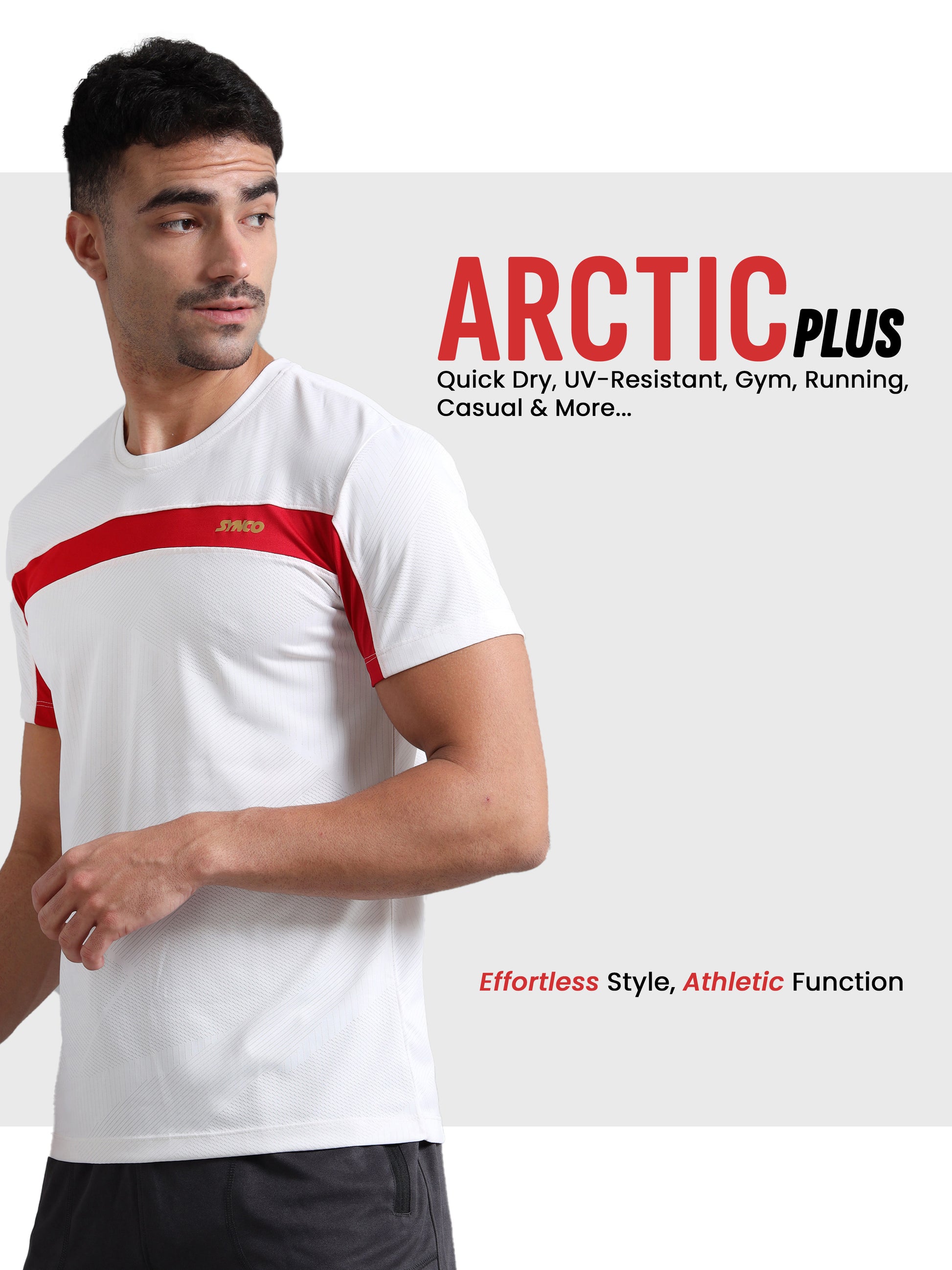 Synco Arctic Plus Sports Tshirt for Men  in white colour side front 