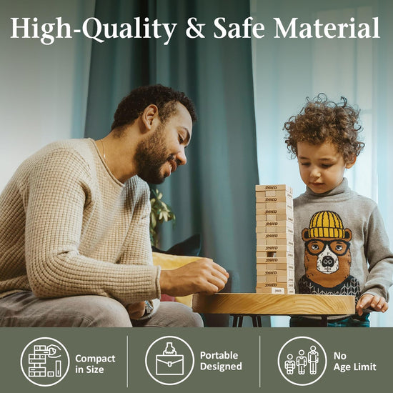 Synco Blocks Stacking Game Tumbling Tower Best Wooden Puzzle Game for Children & Adults features