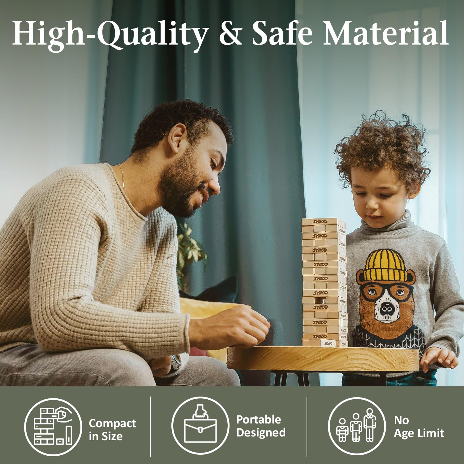 Synco Blocks Stacking Game Tumbling Tower Best Wooden Puzzle Game for Children & Adults features