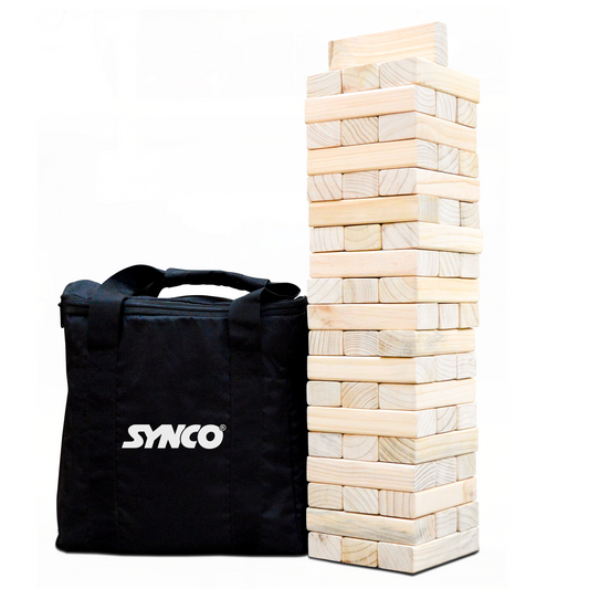 Synco Blocks Stacking Game Tumbling Tower Best Wooden Puzzle Game for Children & Adults  Block Set  Tower Natural - 54Pc front with carry bag