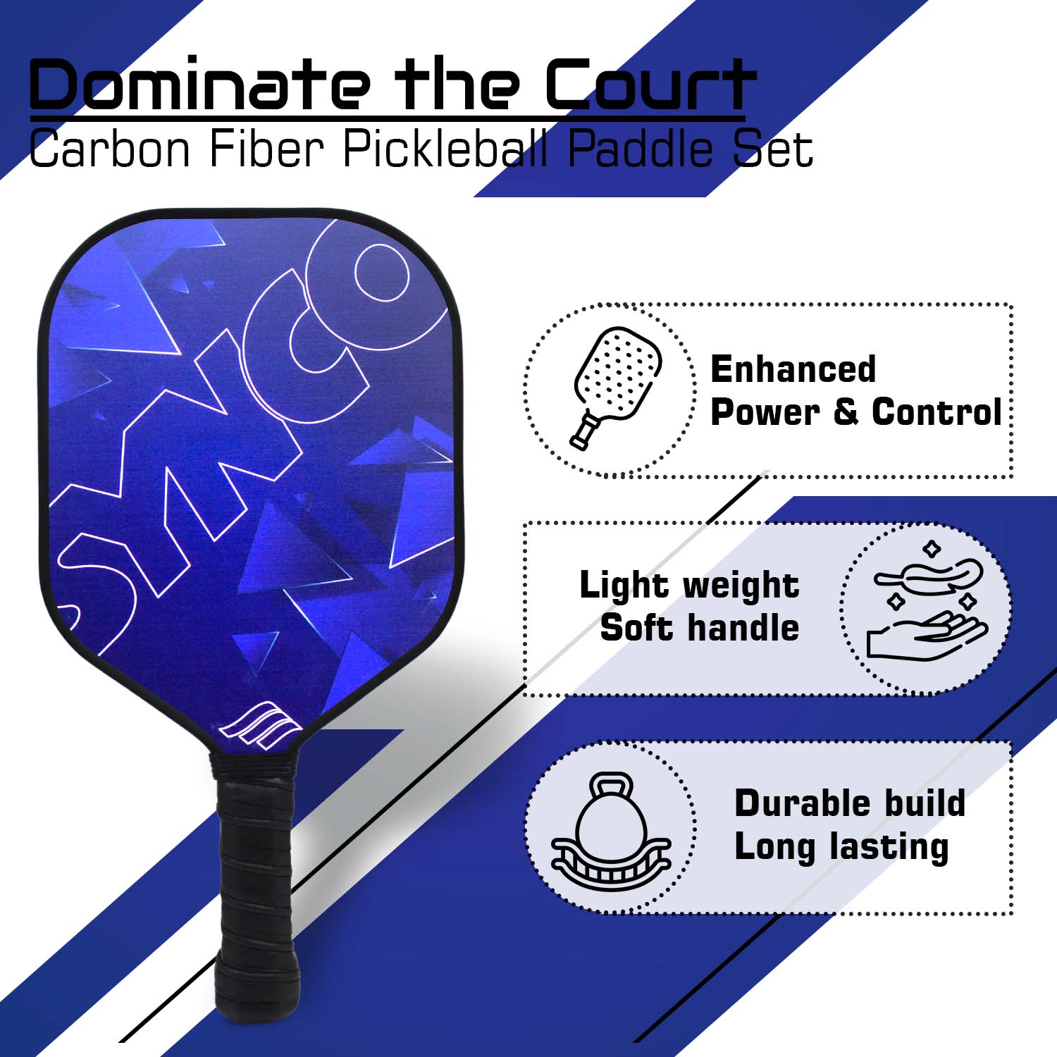 Synco Blue Carbon Fiber pickleballs paddles Durable set 