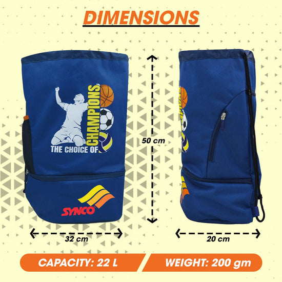 Synco Champion Ball carrying Sports Bag (Small) Blue dimensions
