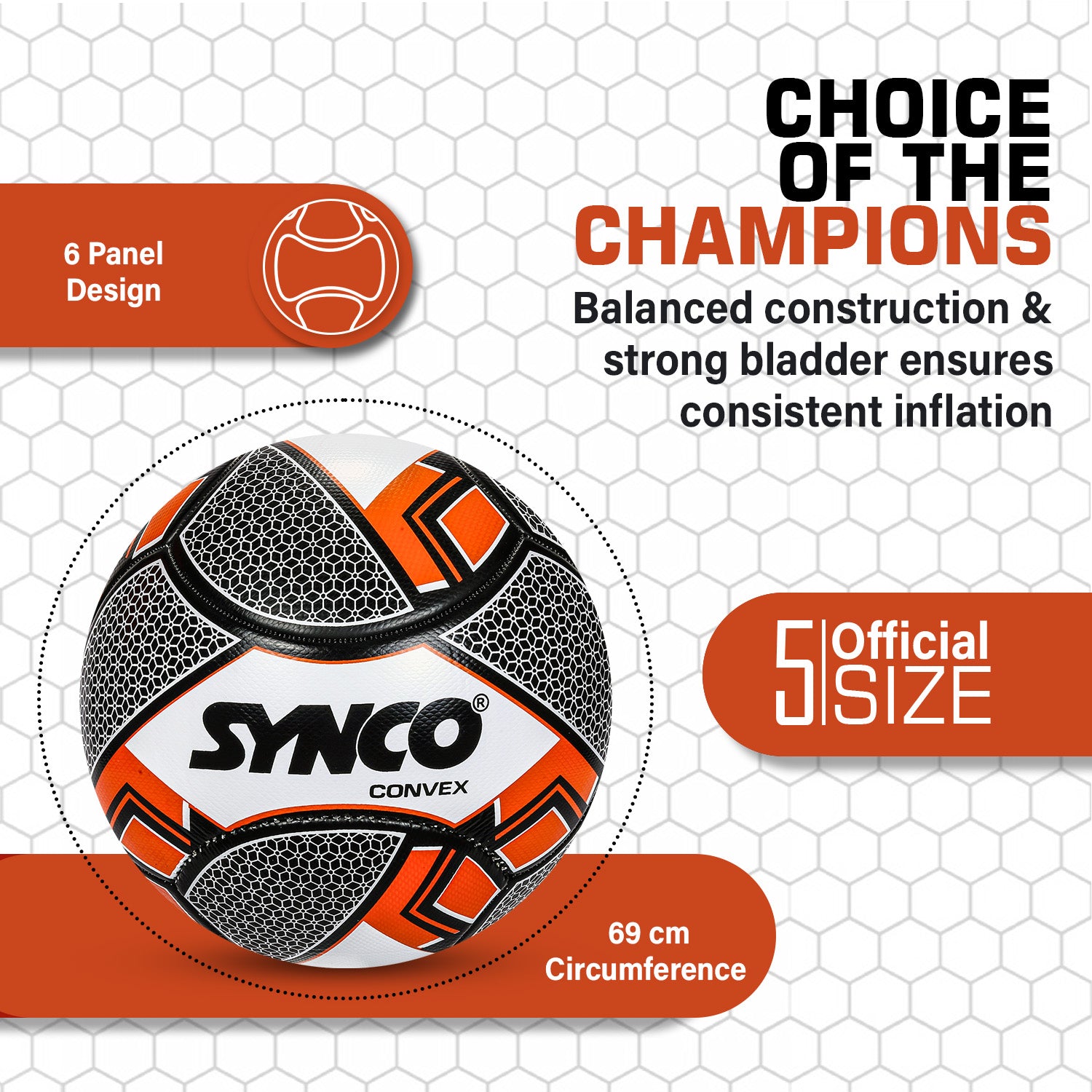 Synco Convex Football  Training Football PVC Machine stitched Soccer Ball Size 5 orange