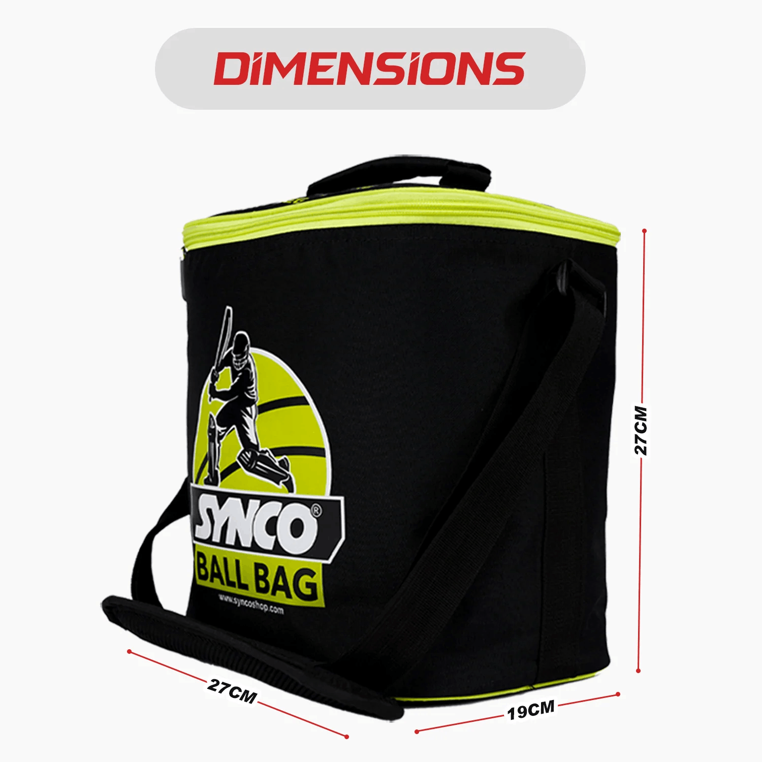 Black-coloured Cricket ball carry bag synco dimensions 