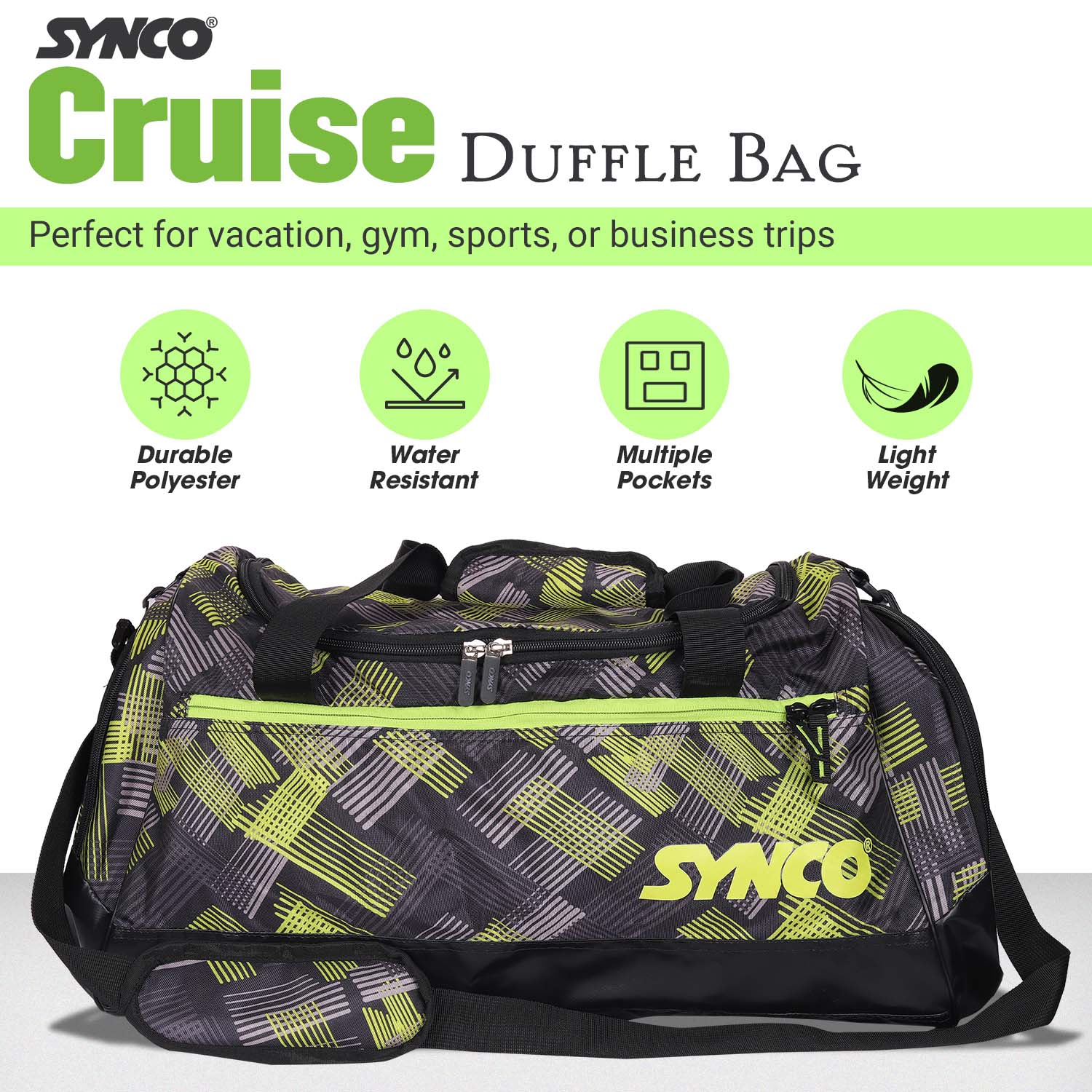 Synco Cruise duffle Bag camo green front benifits
