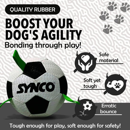 Synco Dog Toy Football with Green Holding Loops white  Quality Rubber