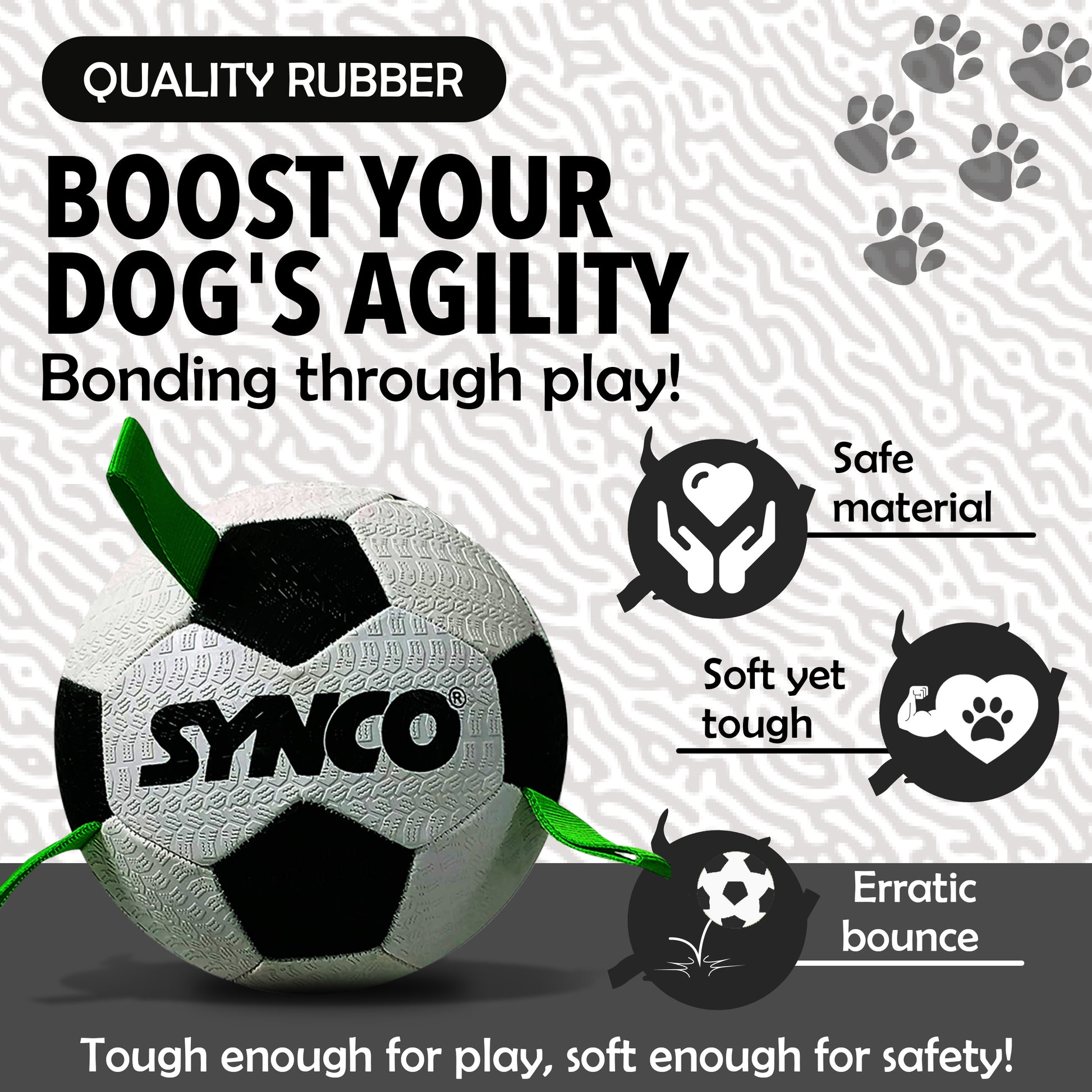 Synco Dog Toy Football with Green Holding Loops white  Quality Rubber