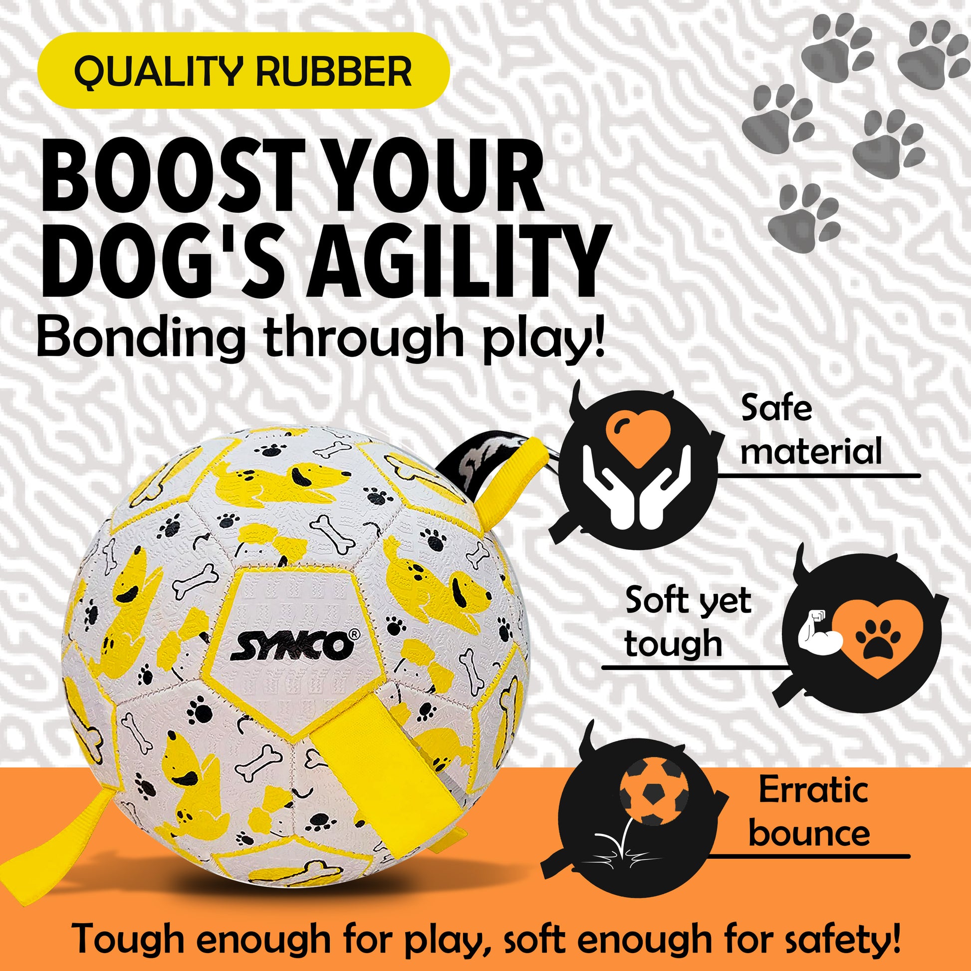 Synco Dog Toy Football Yellow quality rubber