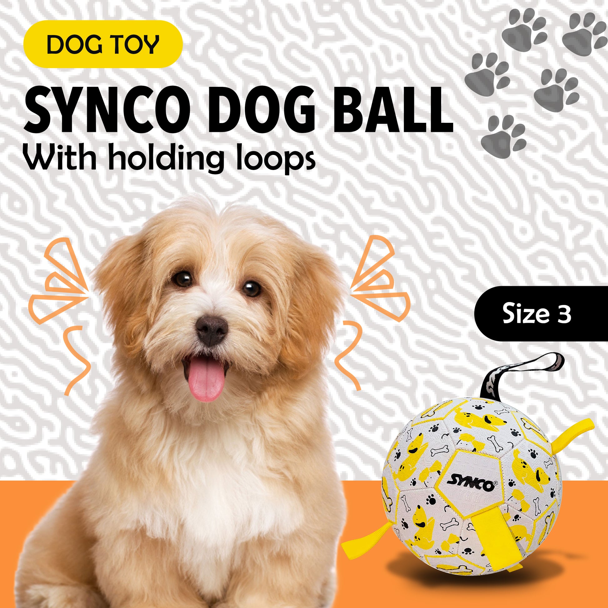 Synco Dog Toy Football Yellow with Holding Loops  size 3