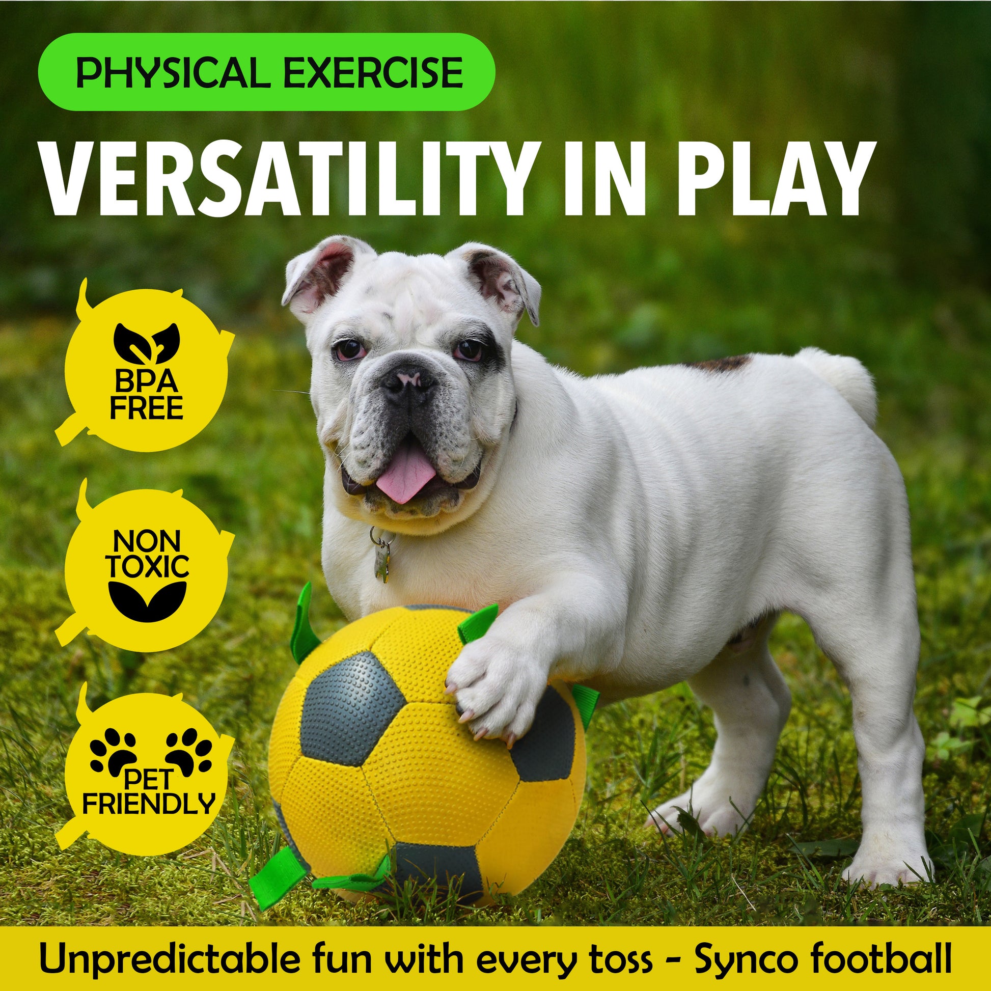 Synco Dog Toy Football with Green Holding Loops versatility