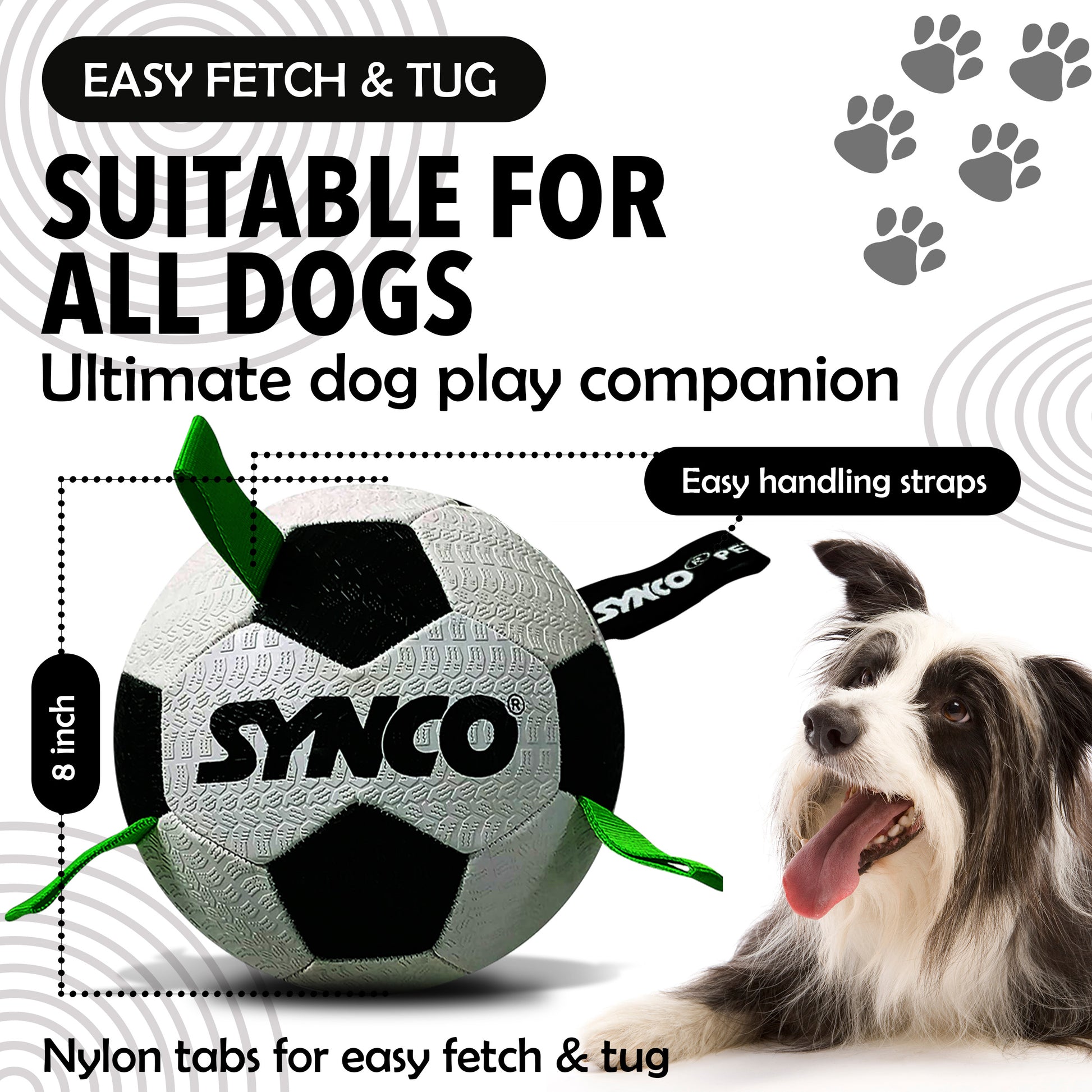 Synco Dog Toy Football with Green Holding loops white size 
