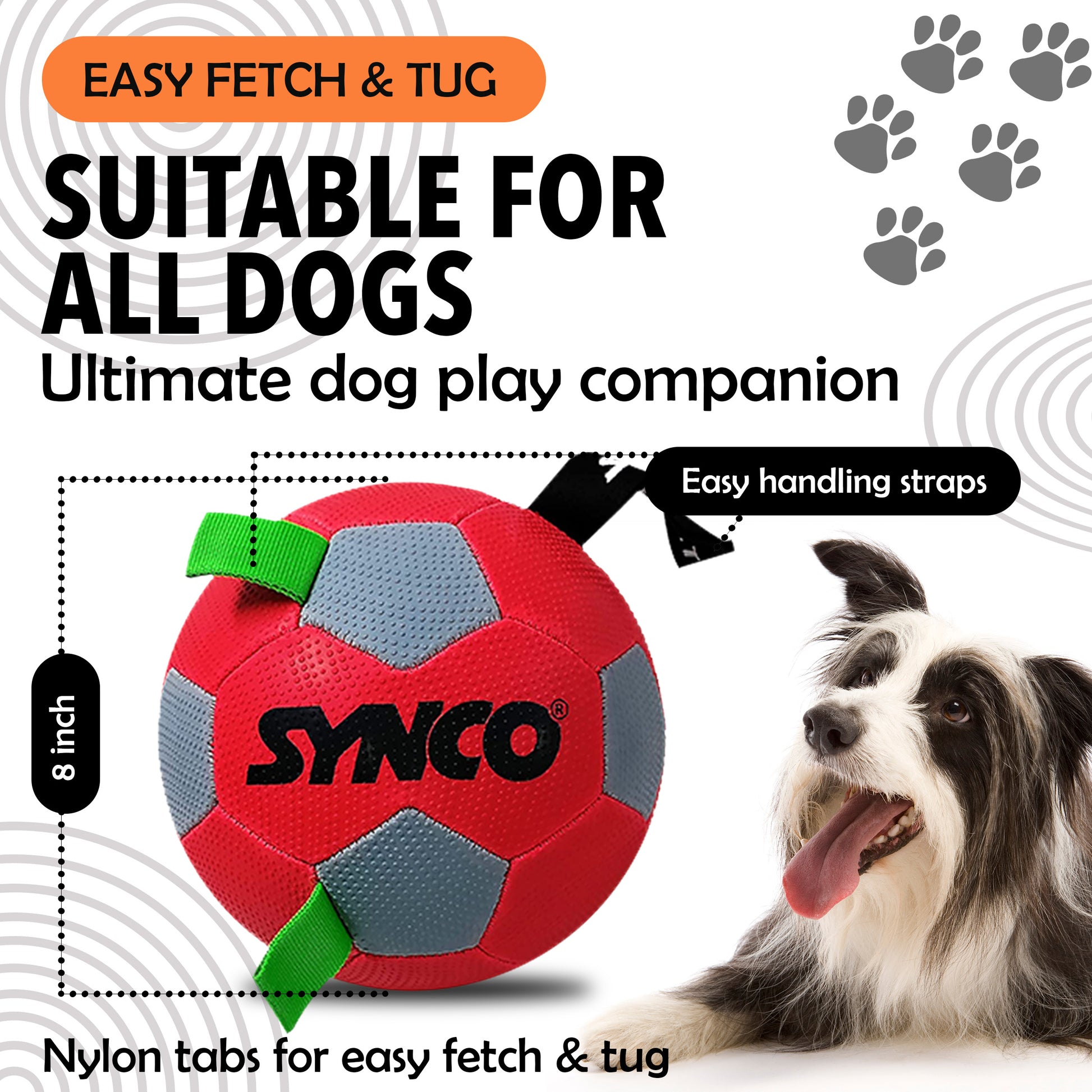 Synco Dog Toy Football with Green Holding Loop suiable for all dogs