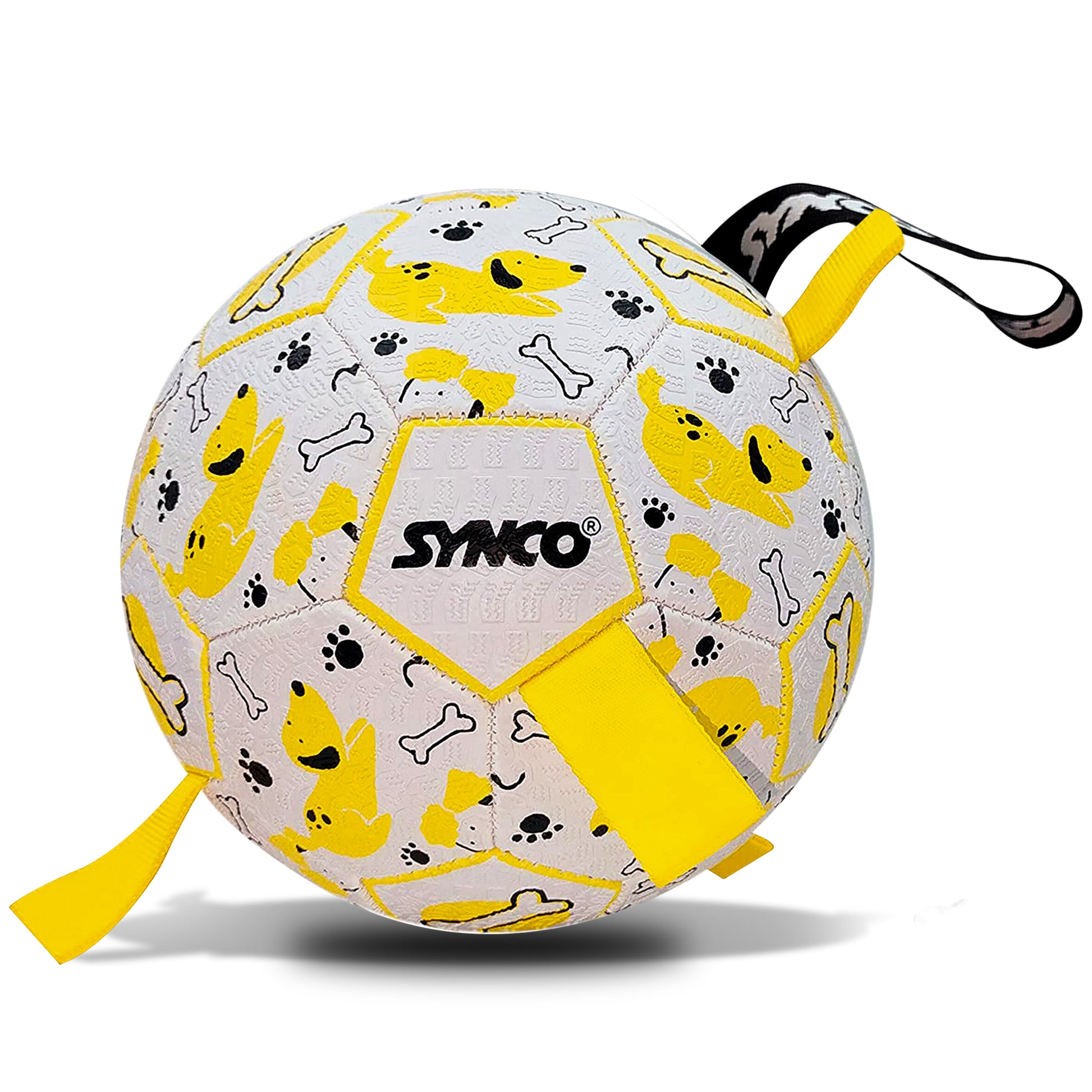 Synco Dog Toy Football Yellow with Holding loops front