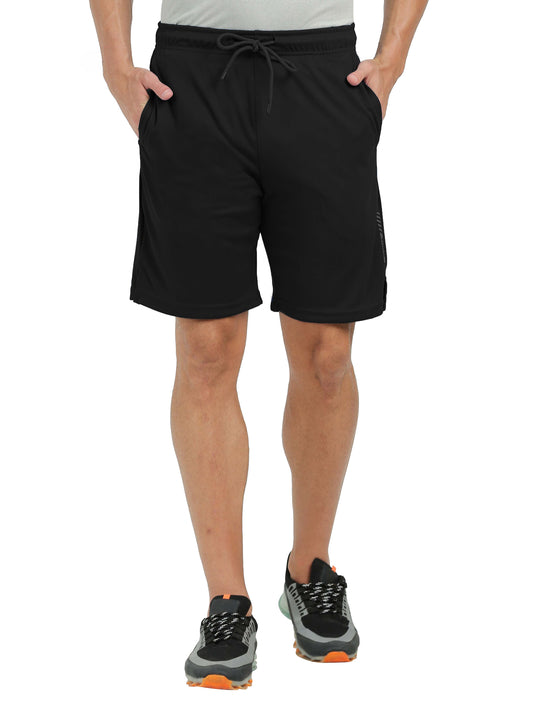 Synco Flare Active Shorts for Men  in Black front 