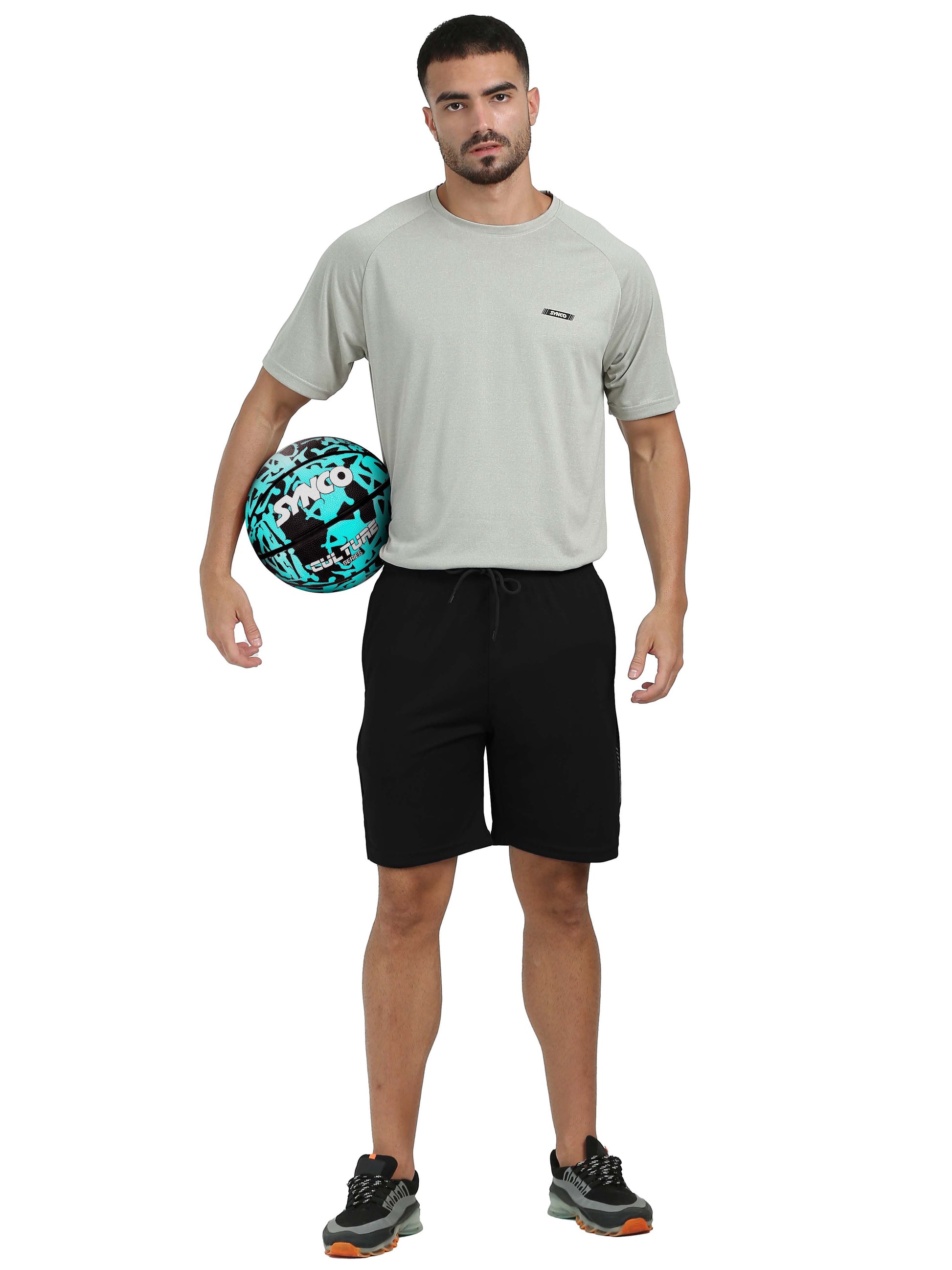 Synco Flare Active Shorts for Men in black colour front 