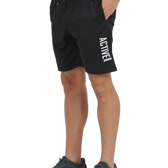 Synco Flex Active Sports Shorts for Men Black side front 