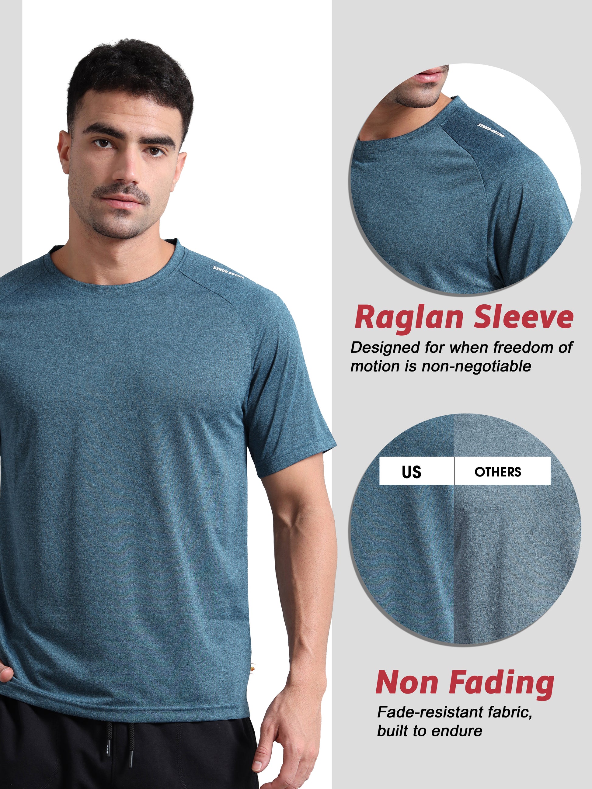 Synco Fusion Sports Tshirt for Men(Blue) -Ideal for Running,Gym features