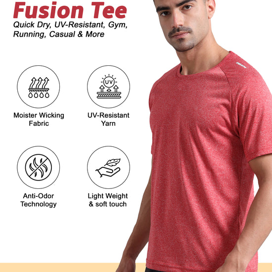 Synco Fusion Sports Tshirt for Men red color  advantages side front.