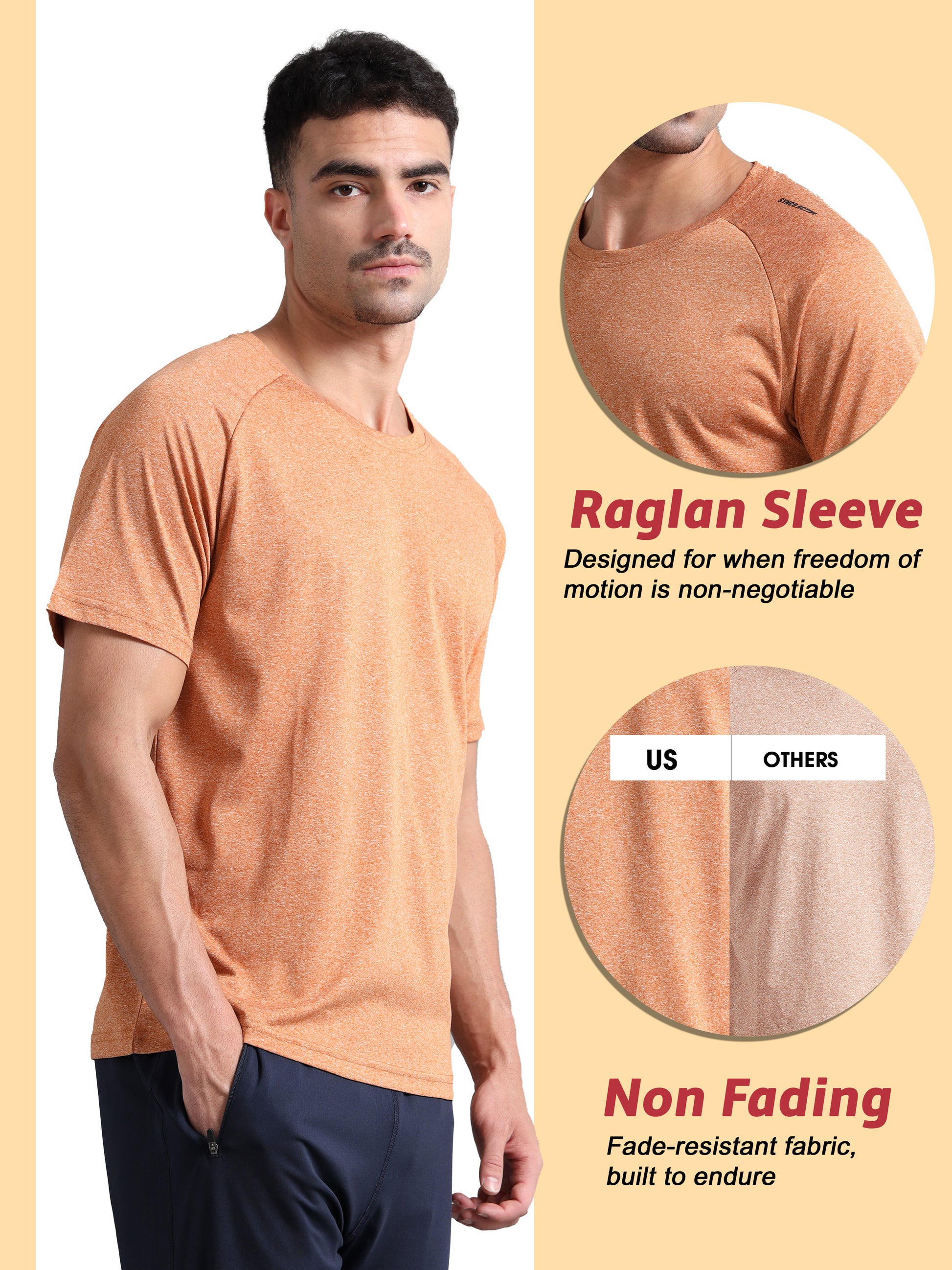 Synco Fusion Sports Tshirt for Men rust color features