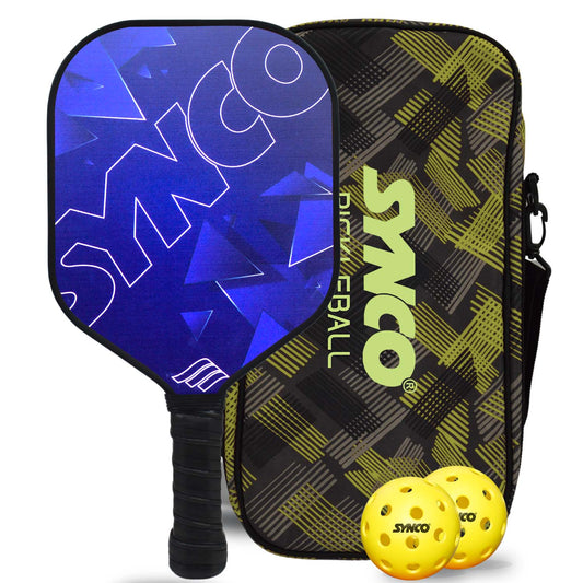 Synco Blue Glory Paddles with set of 2  Yellow Pickleballs kit