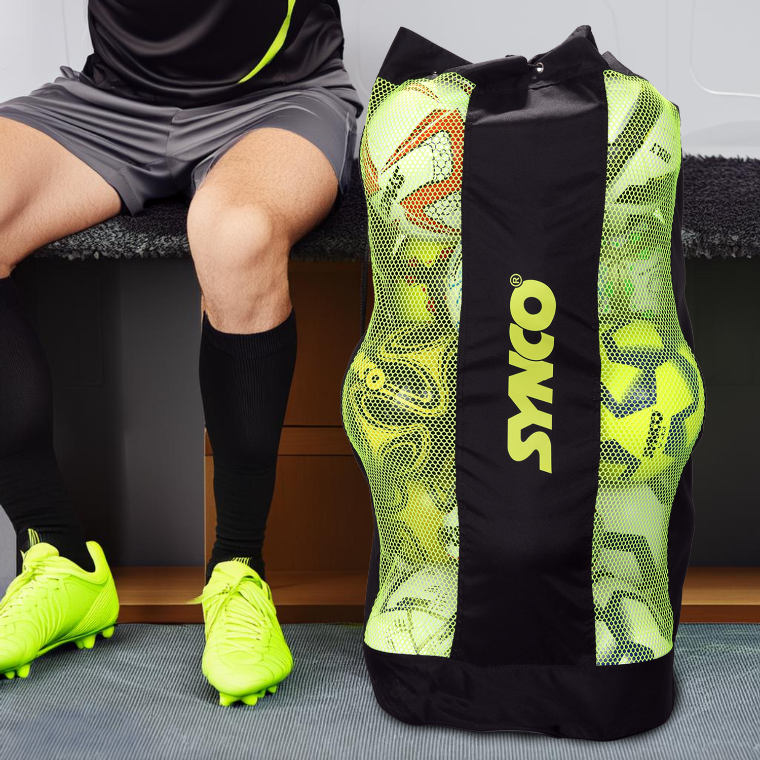 Synco Large Ball Carrying sports Bag Black neon