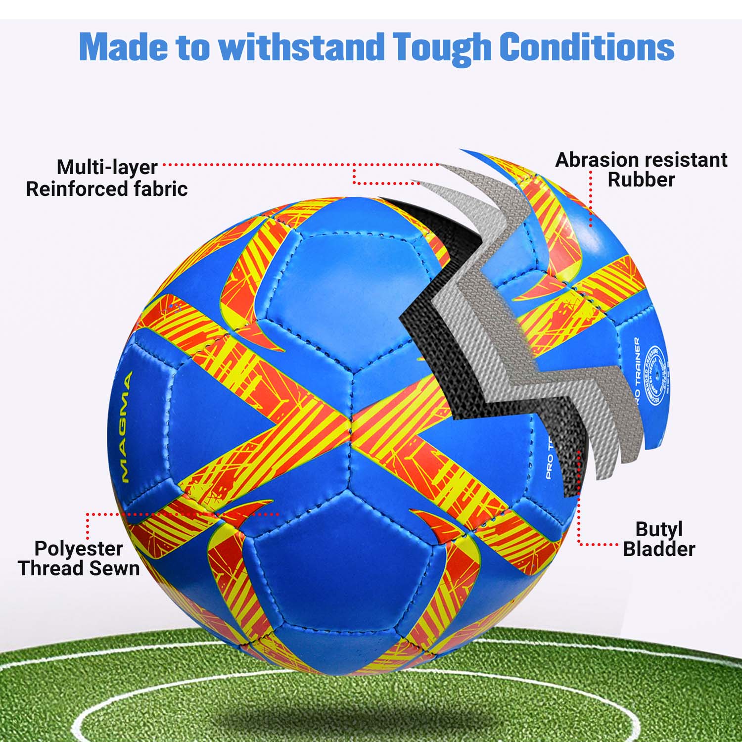 Synco Magma Club football- Rubber Hand Stitched  construction blue
