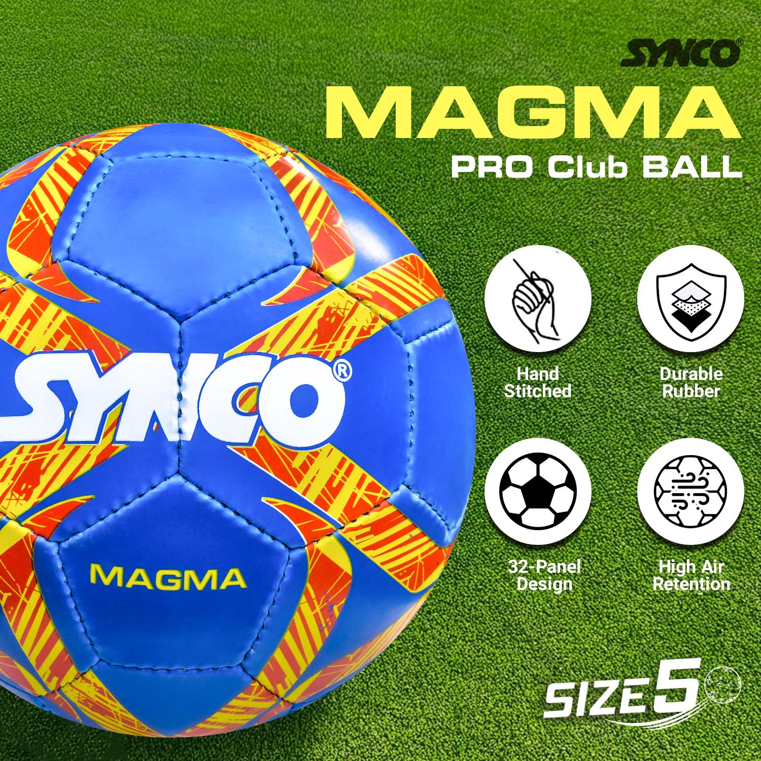 Synco Magma Club football- Rubber Hand Stitched  blue features
