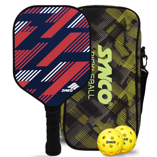 Synco Red Carbon FIbre Pickle Ball Paddle with Set of 2yellow pickleBalls