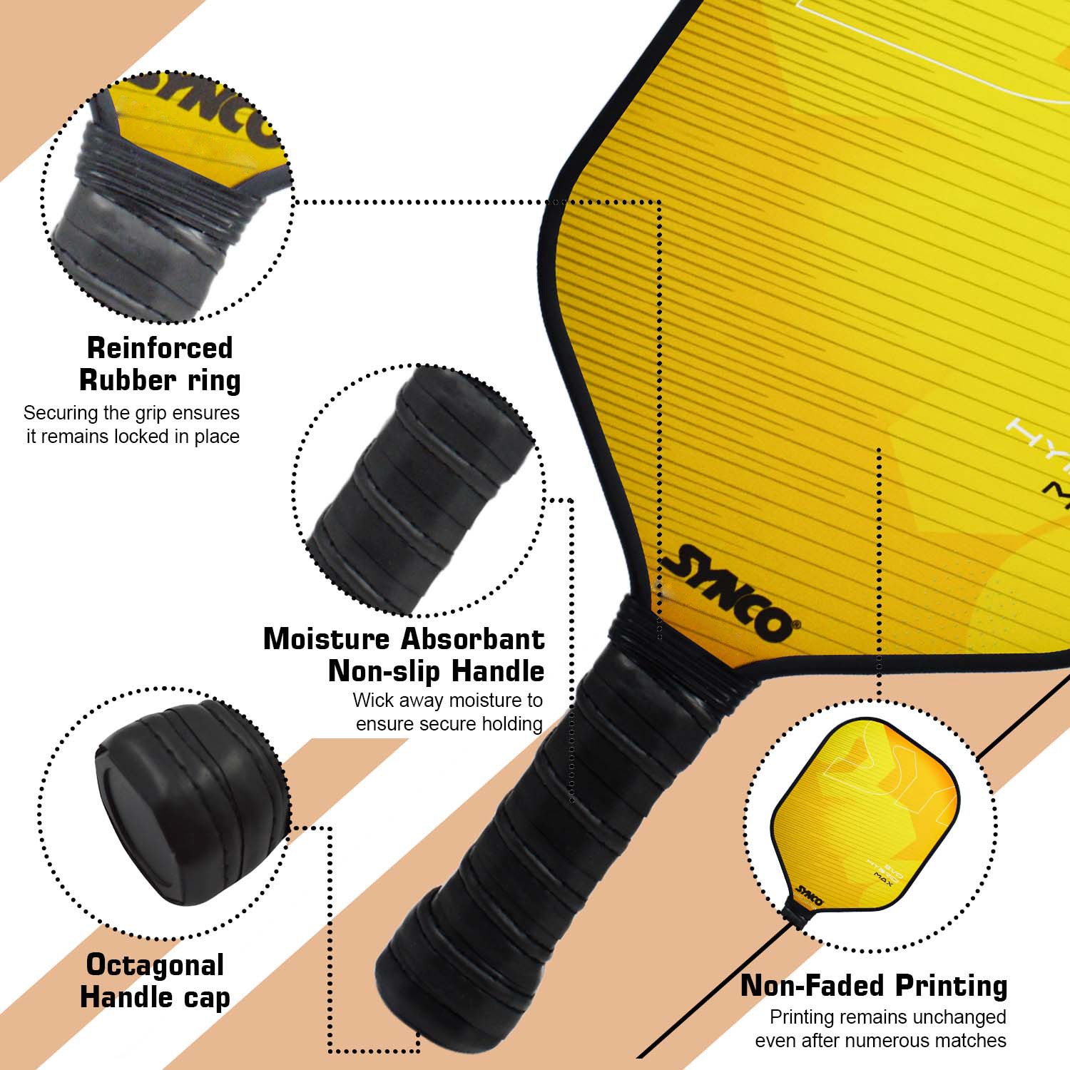 Synco Pickleball Paddle Set Hybrid Max Yellow  design features construction
